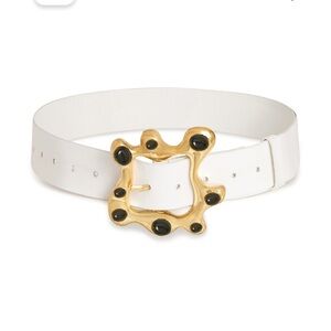 Cynthia Rowley White Belt with Gold and Black Buckle